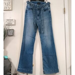 Black Orchid High Rise Paper Bag Flare Jeans Belted Women's 31 Bohemian Hippie